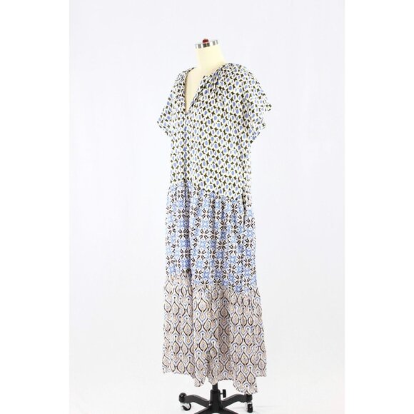 ZARA Blue Printed Cotton Voile Tiered A-Line Midi Dress, Size L - Picture 4 of 15